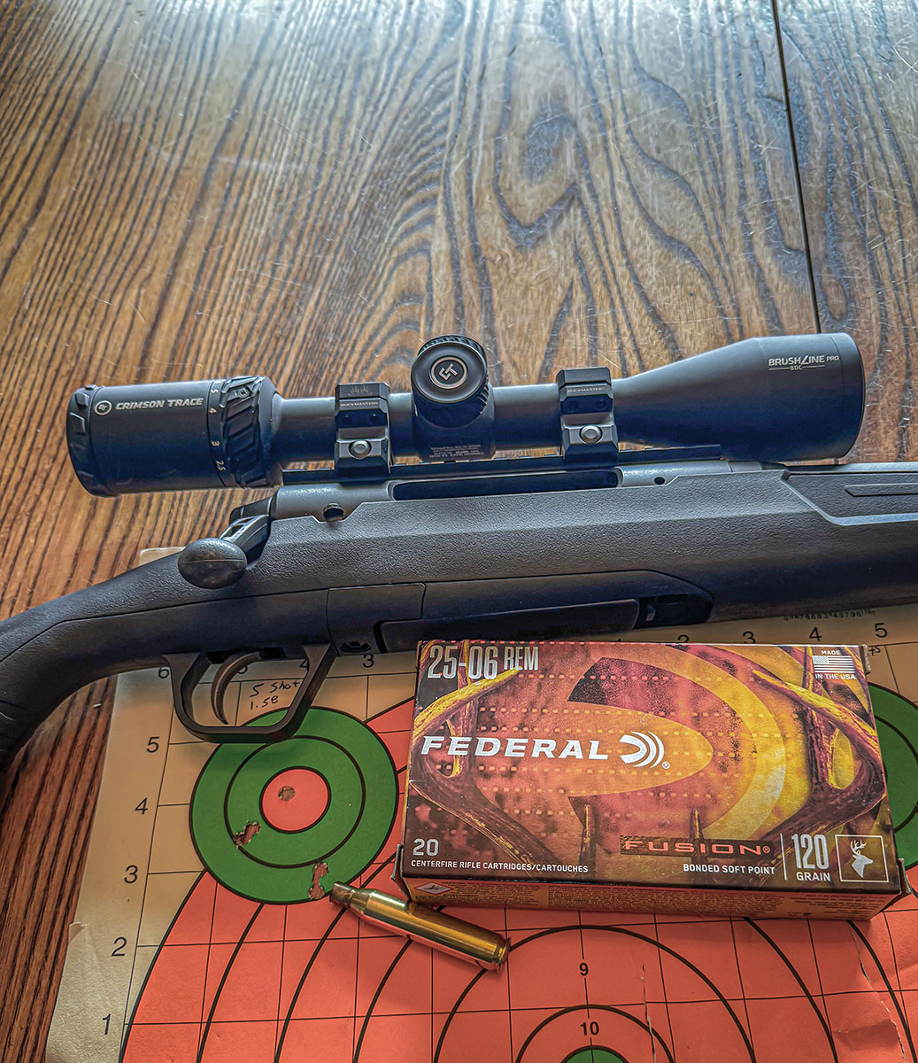 Testing the 120-grain Federal Fusion factory ammunition. The five-shot group measured 1.58 inches.